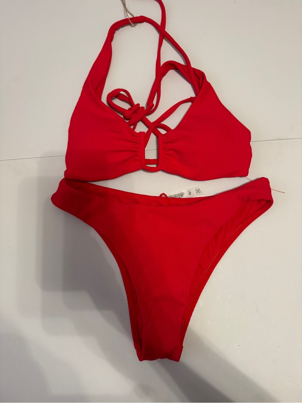 Red Ribbed Two-Piece Bikini Set